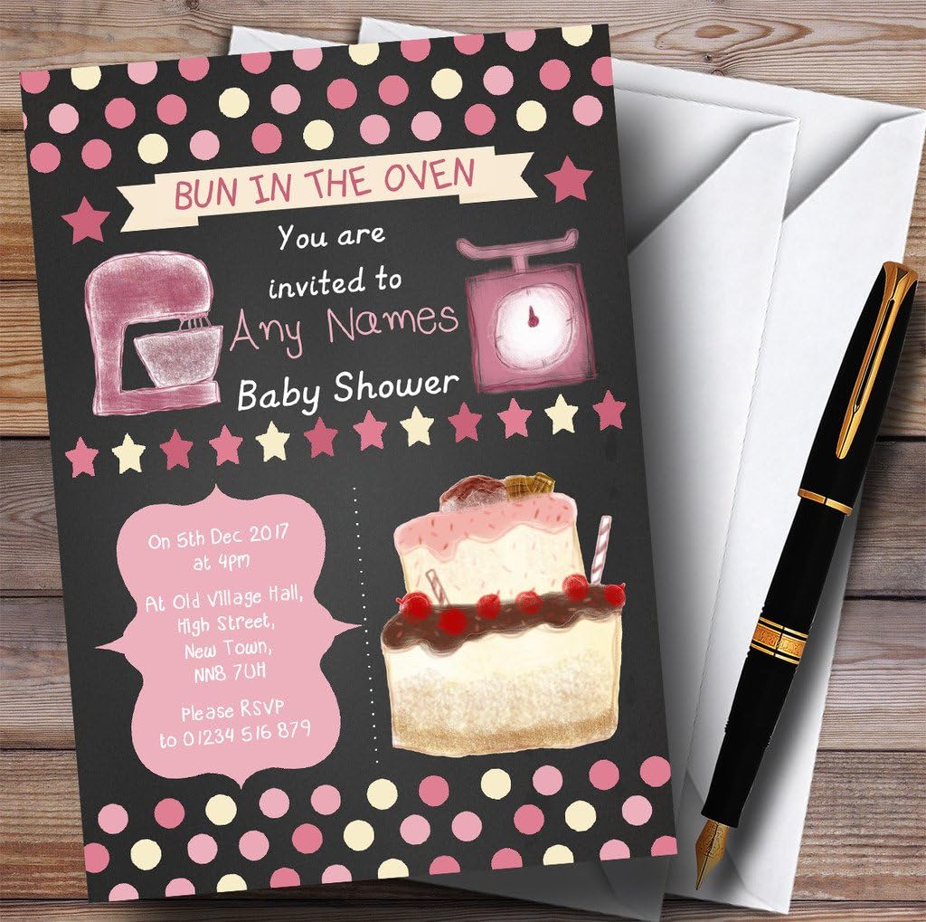 Girls Chalk Polkadot Baking Cooking Invitations Baby Shower Invitations