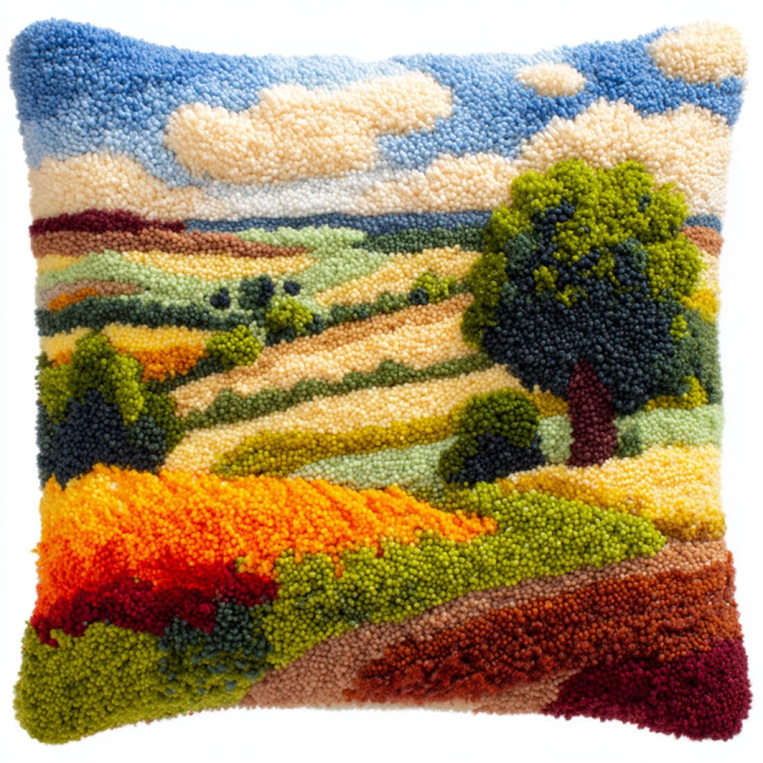 Kitquiver Latch Hook Craft Kits Pastoral Scenery DIY Latch Hook Kit Cushion Home Decor Embroidered Pillow Kits,Beginner Adult Embroidery Set 17x17In