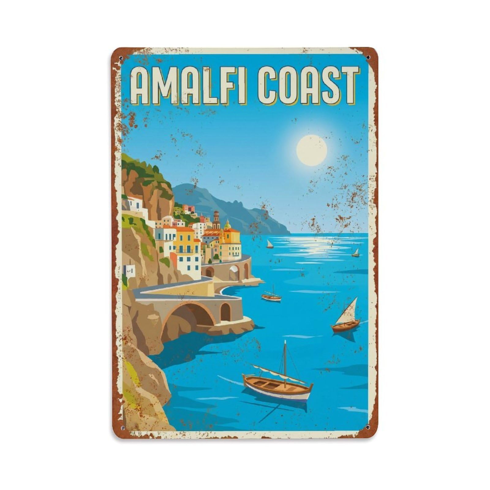 Vintage Travel Midday Italy Coastal Metal Tin Sign