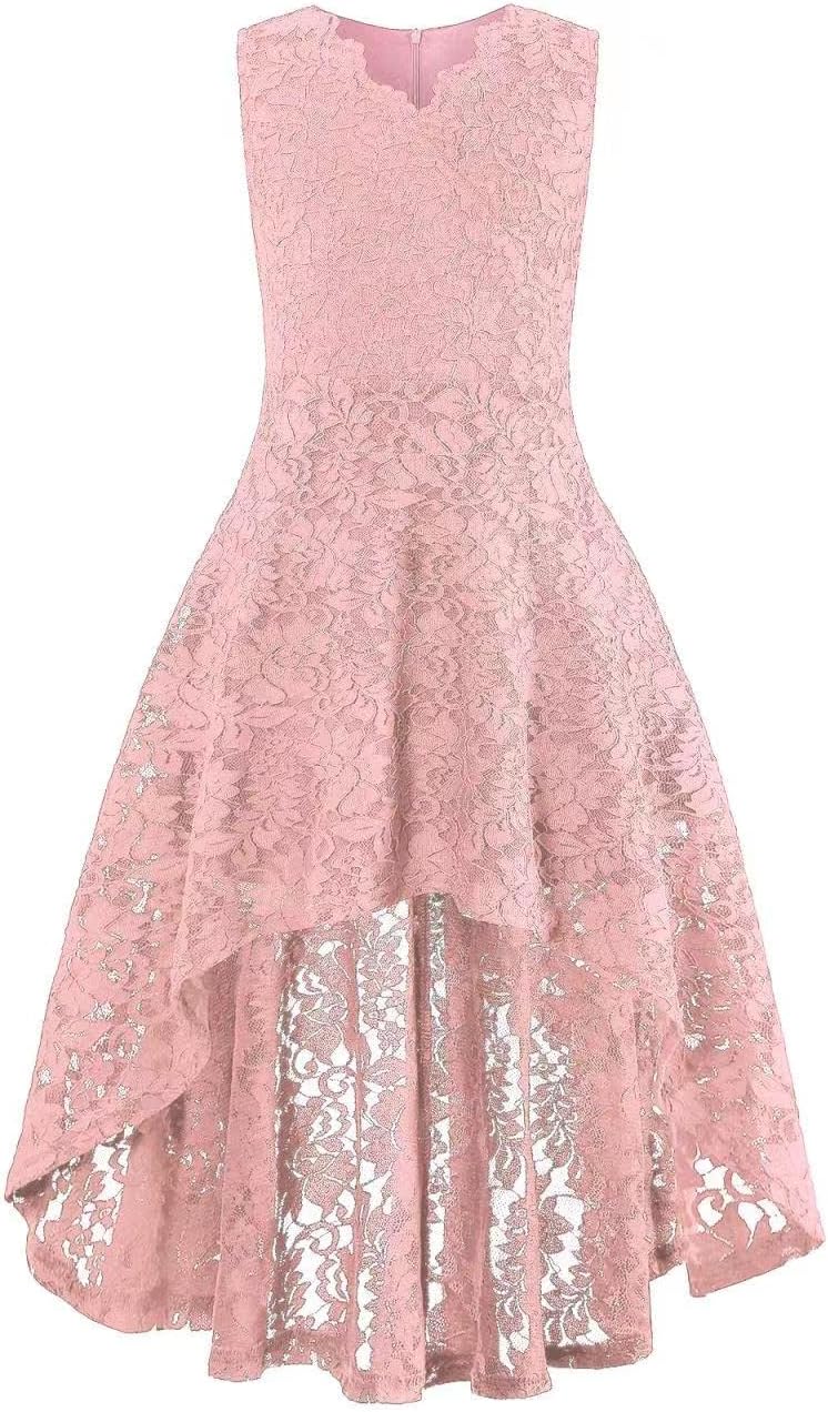 Girls Floral Lace Dress Easter Bridesmaid Vintage Formal Cocktail Party Swallowtail Swing Dresses 7-14 Years