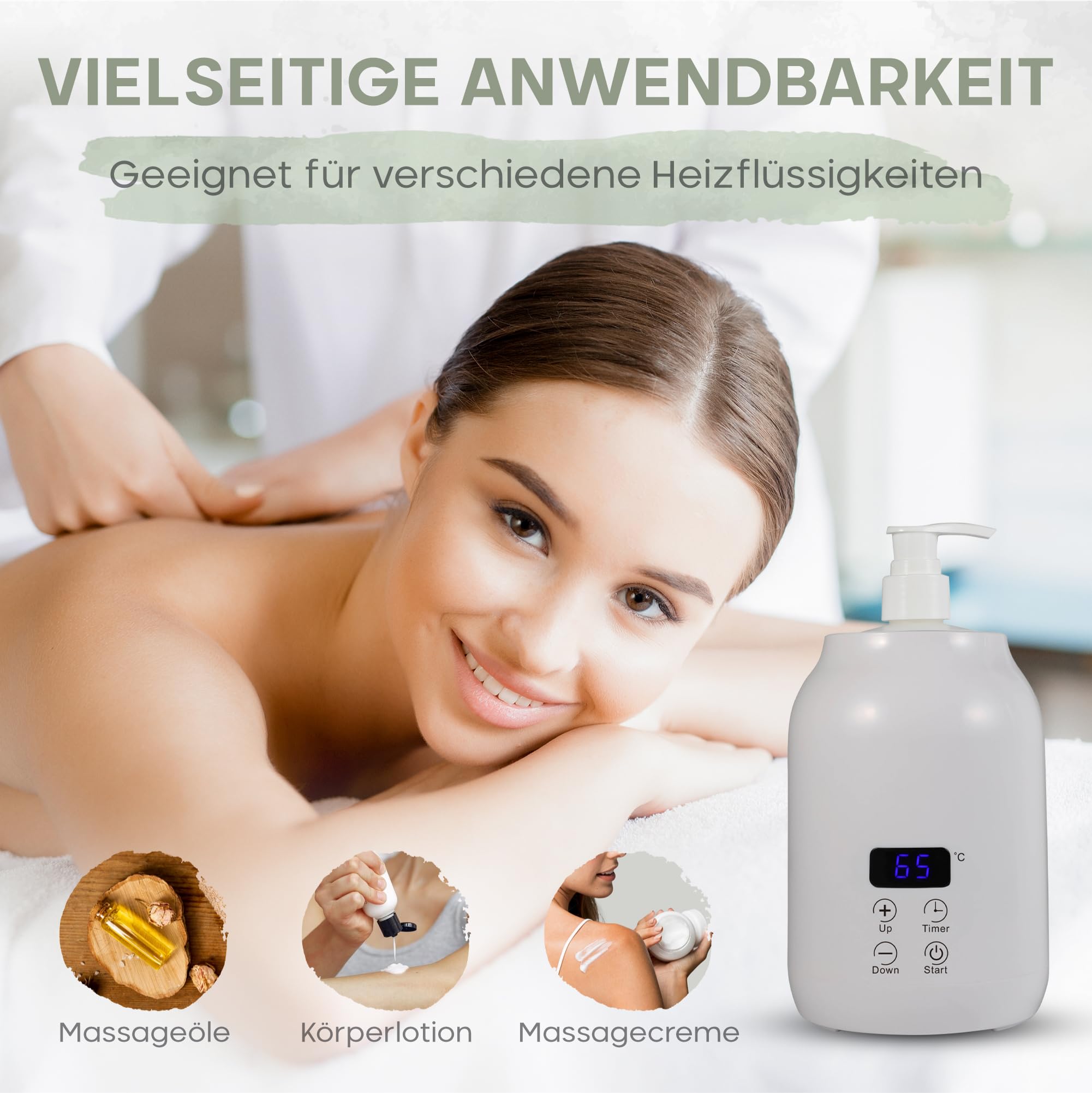 Chauffe-huile de Massage Élégant Blanc, Bouteille Plastique 2x, Température Réglable 30-65°C