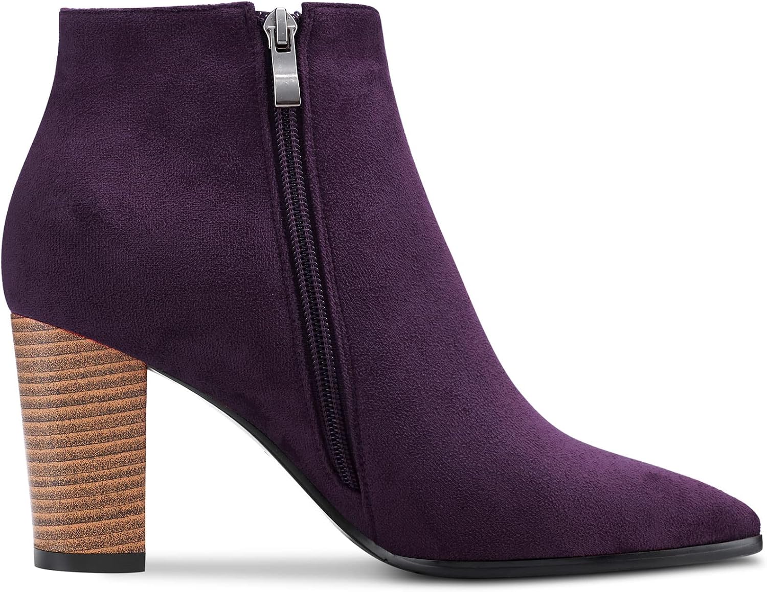 DearOnly Womens Short Bootie Ankle Boots Pointed Toe Block Chunky High Heel Suede Dress Shoes Vintage Classic Zipper 3 Inch