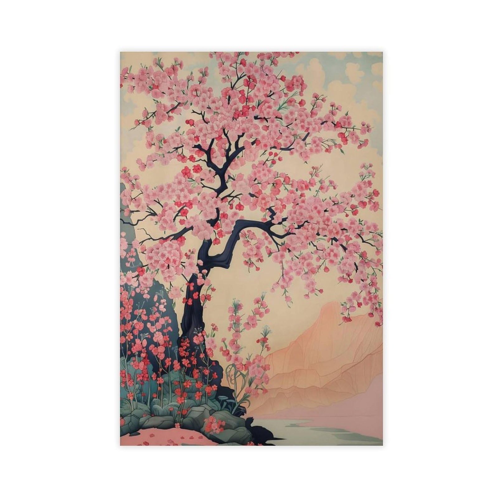 Lxwnze Unframed Print-Style Cherry Blossom Tree Japanese Tree Canvas Poster For Office Decor Gift