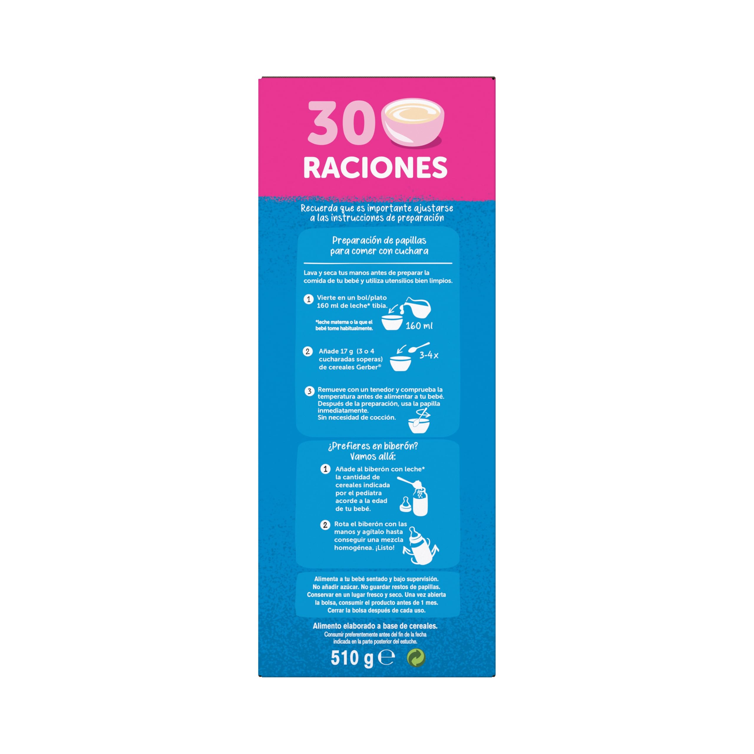Gerber Papilla Multicereales 0% Azúcares Añadidos Ni Producidos, A Partir De Los 6 Meses, 510 G