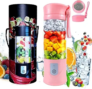 Pink Portable Personal Blender - 13.5 Oz Mini Blender With 6 Ultra Sharp Blades, USB Rechargeable for Travel/Picnic/Office/Gym