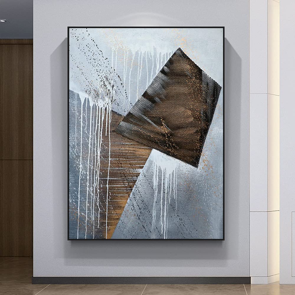 Pinturas Al Pintura Al Óleo Pintado A Mano,Blanco,Marrón,Textura,Espacio Geométrico,Cubismo,Arte Moderno,Pinturas Abstractas,Pinturas Al Óleo Pintadas A Mano sobre Lienzo,Arte De Pared para Sala