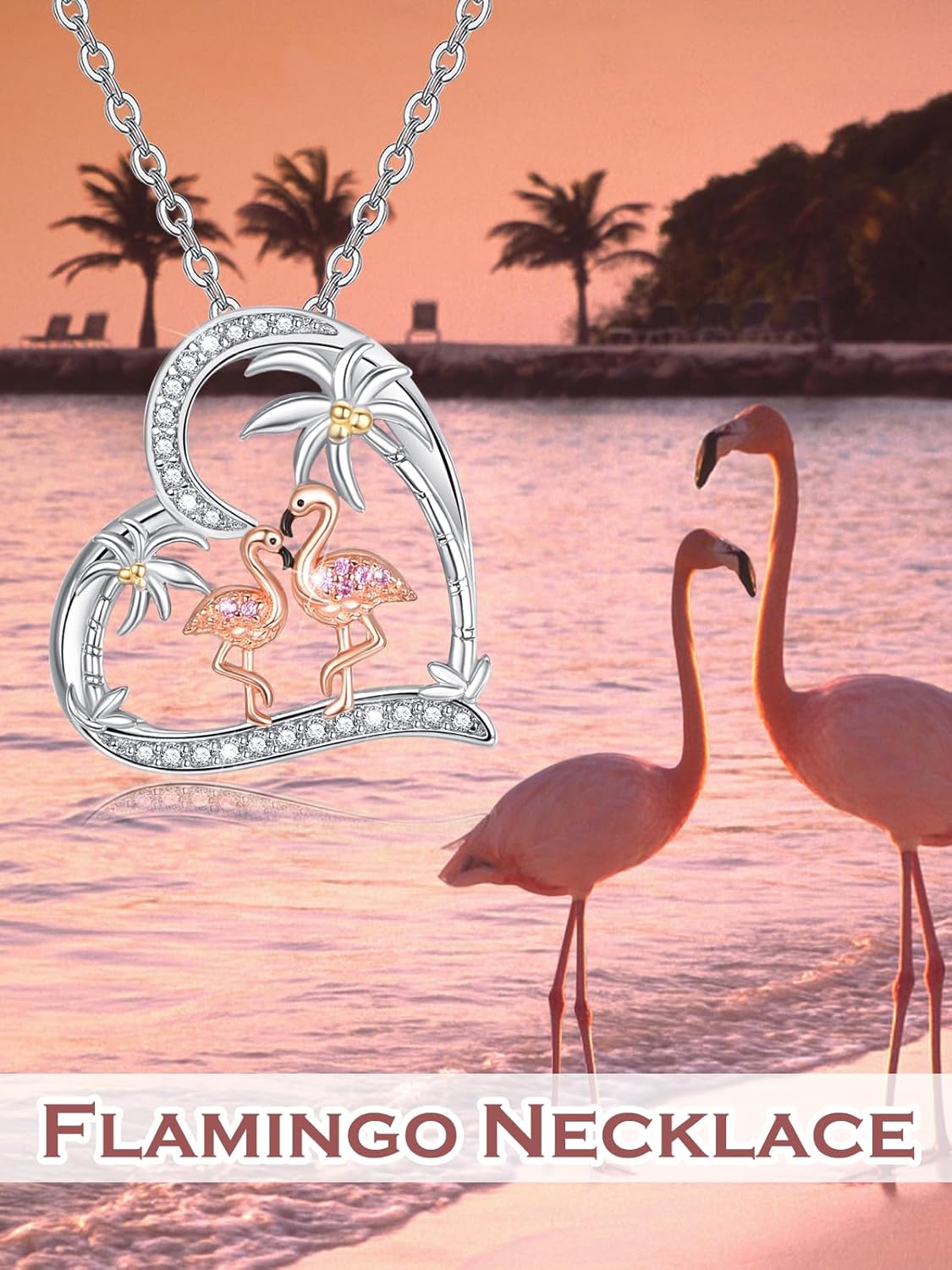 KINGWHYTE Pink Flamingo Necklace 925 Sterling Silver Heart Pendant Necklaces Animal Jewelry Birthday Valentine's Day Gifts for Women - Image 6