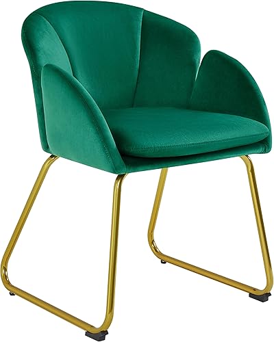 Miniatura 10 de Yaheetech Sillón moderno de piel sintética, silla de maquillaje en forma de flor con patas de metal dorado para sala de estar, sala de maquillaje,