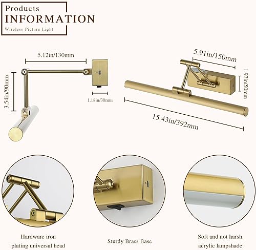 Miniatura 7 de Joossnwell Luz de imagen inalámbrica funciona con pilas con control remoto, luces de arte LED para pinturas, recargable, regulable y temporizador,