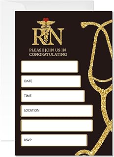 ZY-YQ011 Nurse Graduation Invitations 2025-20 Black & Gold Nursing School Cards with Envelopes (4"x6") - Elegant Graduation Party Invites. (011)