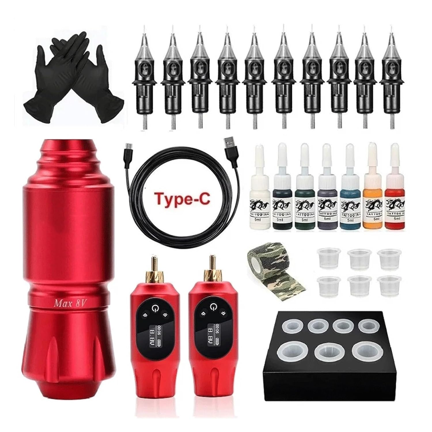 Tattoo Machines Tattoo Kit Complete Mini Rocket Machine With 2 Tattoo Battery Power Supply 10 Cartridge Needles Rotaty Tattoo Pen Set