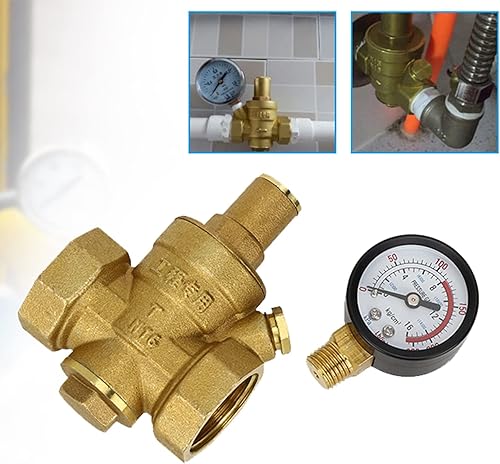 Miniatura 4 de DN25 válvula de alivio de latón ajustable reductor de presión de agua reductor+medidor de calibre