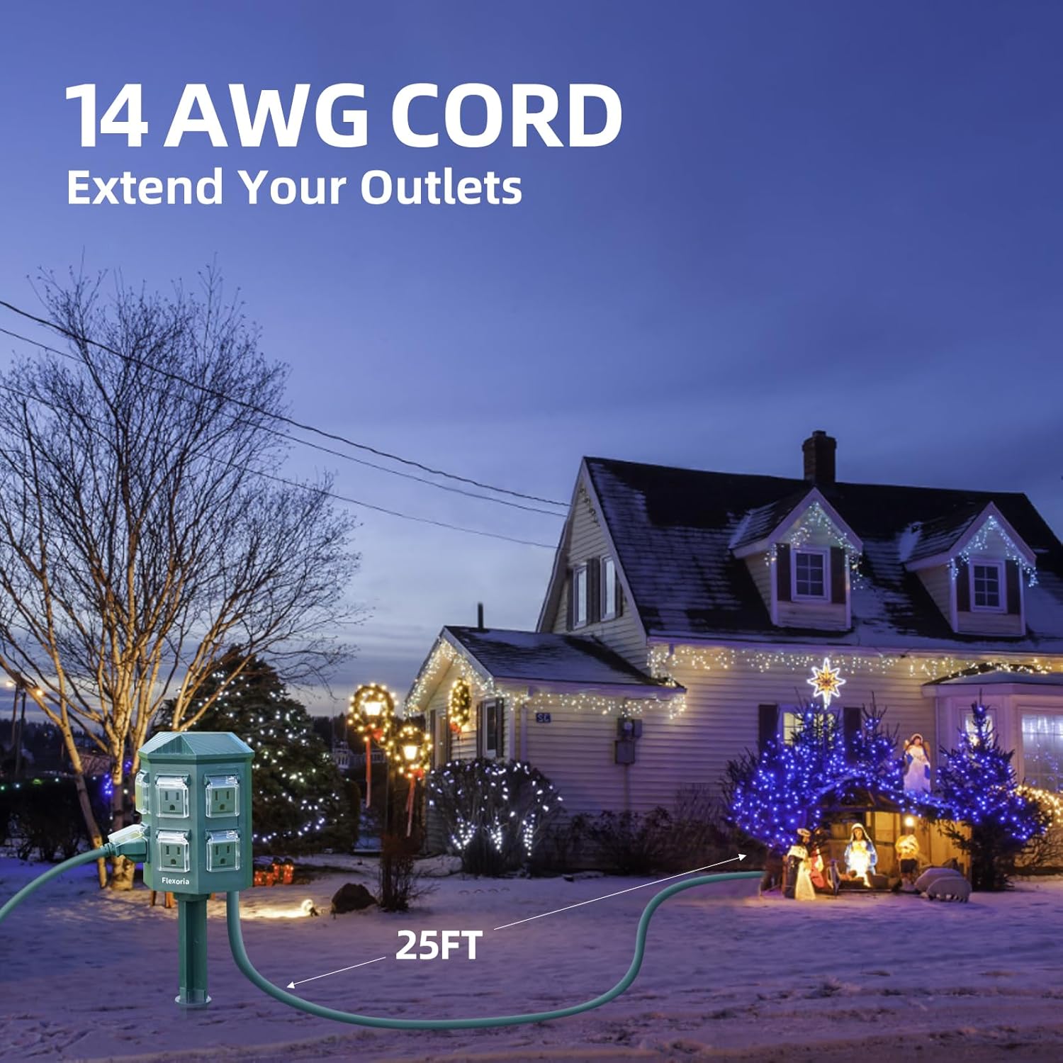 Outdoor Power Stake, 25 Feet Extension Cord Waterproof, Independently Remote Control 3 Sets of Outlets, 6 Grounded Outlets for Garden, Patio, Outdoor Decor, ETL Listed