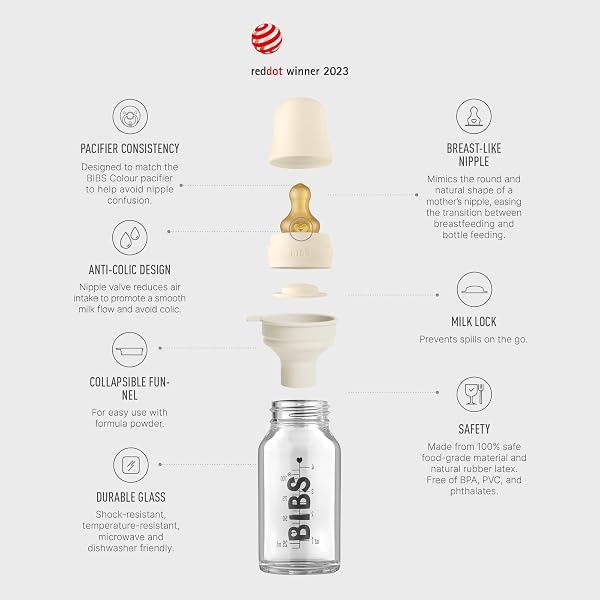 BIBS Baby Glass Bottle. Anti-colique. Embout rond en latex de caoutchouc naturel. Favorise l’allaitement naturel (Vert, Complete Set - 110 ml) - 2
