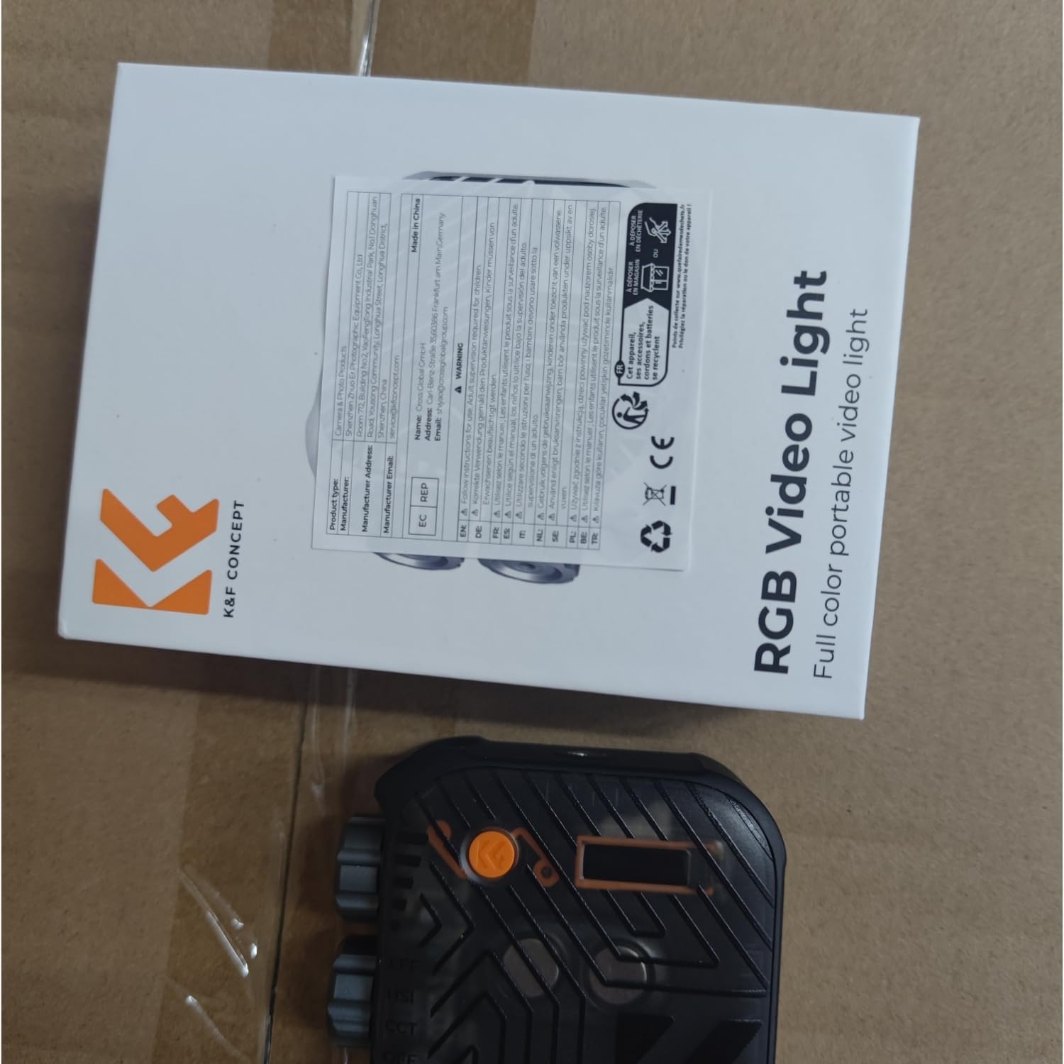 K&F CONCEPT RGB Video Light and its packaging box