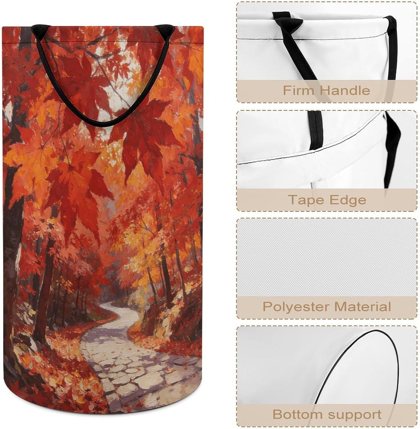 Red Oil Painting Laundry Hamper with Handles Waterproof Collapsible Laundry Basket Large Lightweight Round Dirty Clothes Hamper for Home Dorm Bathroom Decor