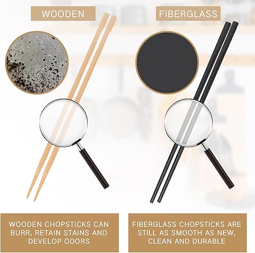 Miniatura 3 de 100 pares de palillos de fibra de vidrio, palillos reutilizables de 9.5 pulgadas, aptos para lavavajillas, palillos antideslizantes, estilo chino,