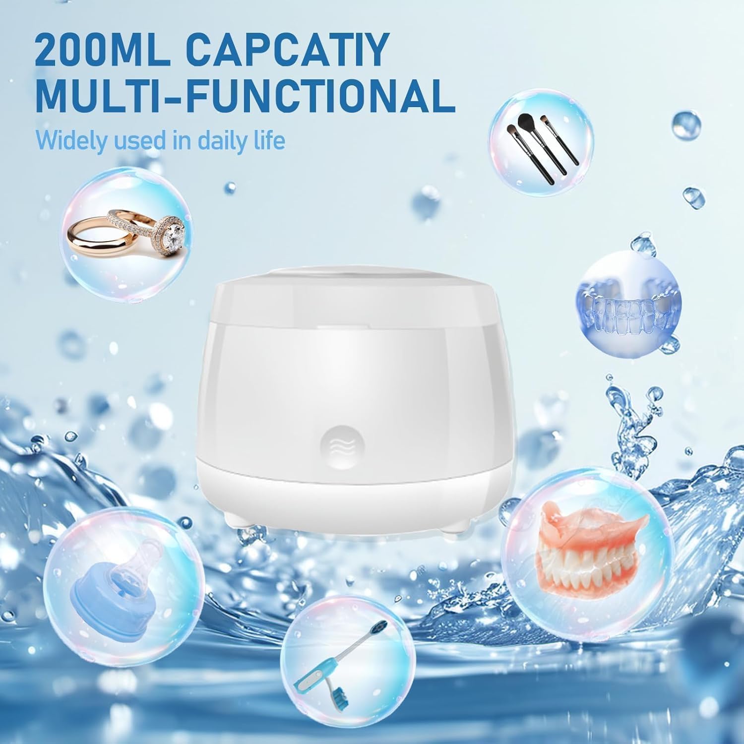 Limpiador ultrasónico para retenedores, protectores bucales, cabezales de cepillo de dientes, limpieza profunda de 3 minutos con un solo toque
