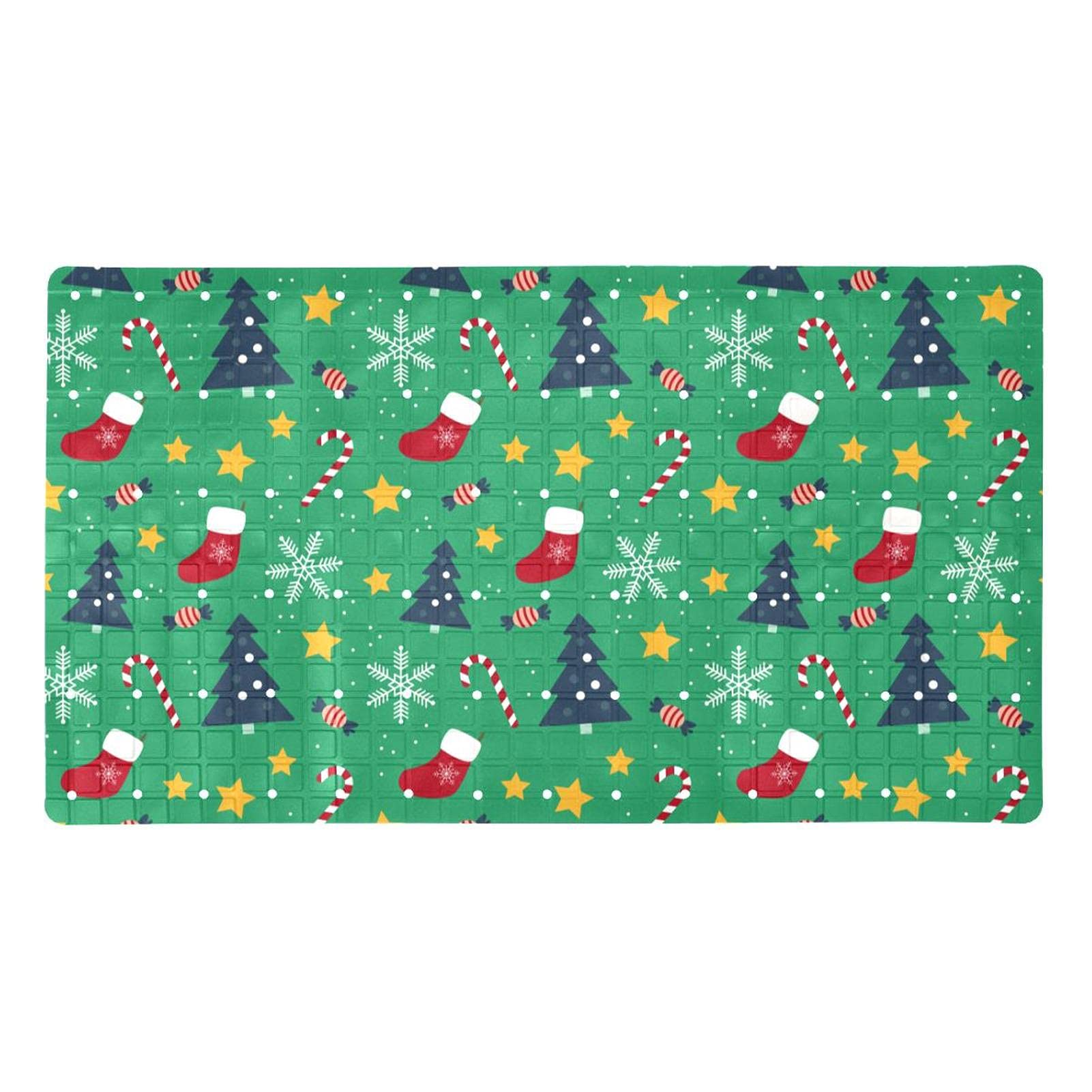 Tapis de douche vert de Noël 71 x 40 cm avec ventouses de fixation baignoire