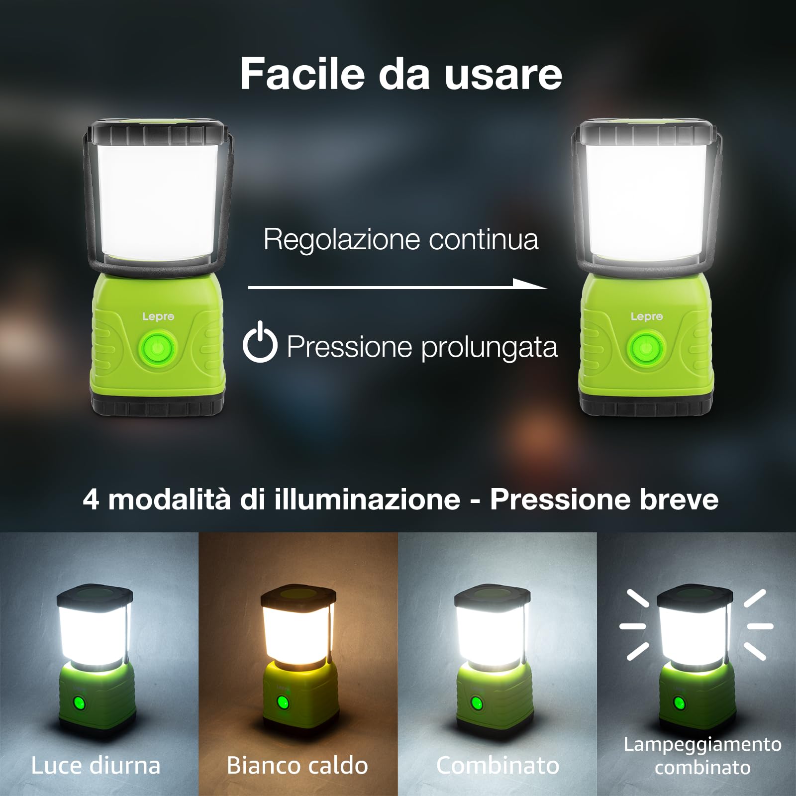 Lepro Lampada Campeggio LED Ricaricabile, Luce Campeggio da 1300 Lumen con 4 Modalità, Lanterna da Campeggio con Power Bank da 3600 mAh, Impermeabile IPX4, Luce di Emergenza per Tenda, Pesca, Trekking