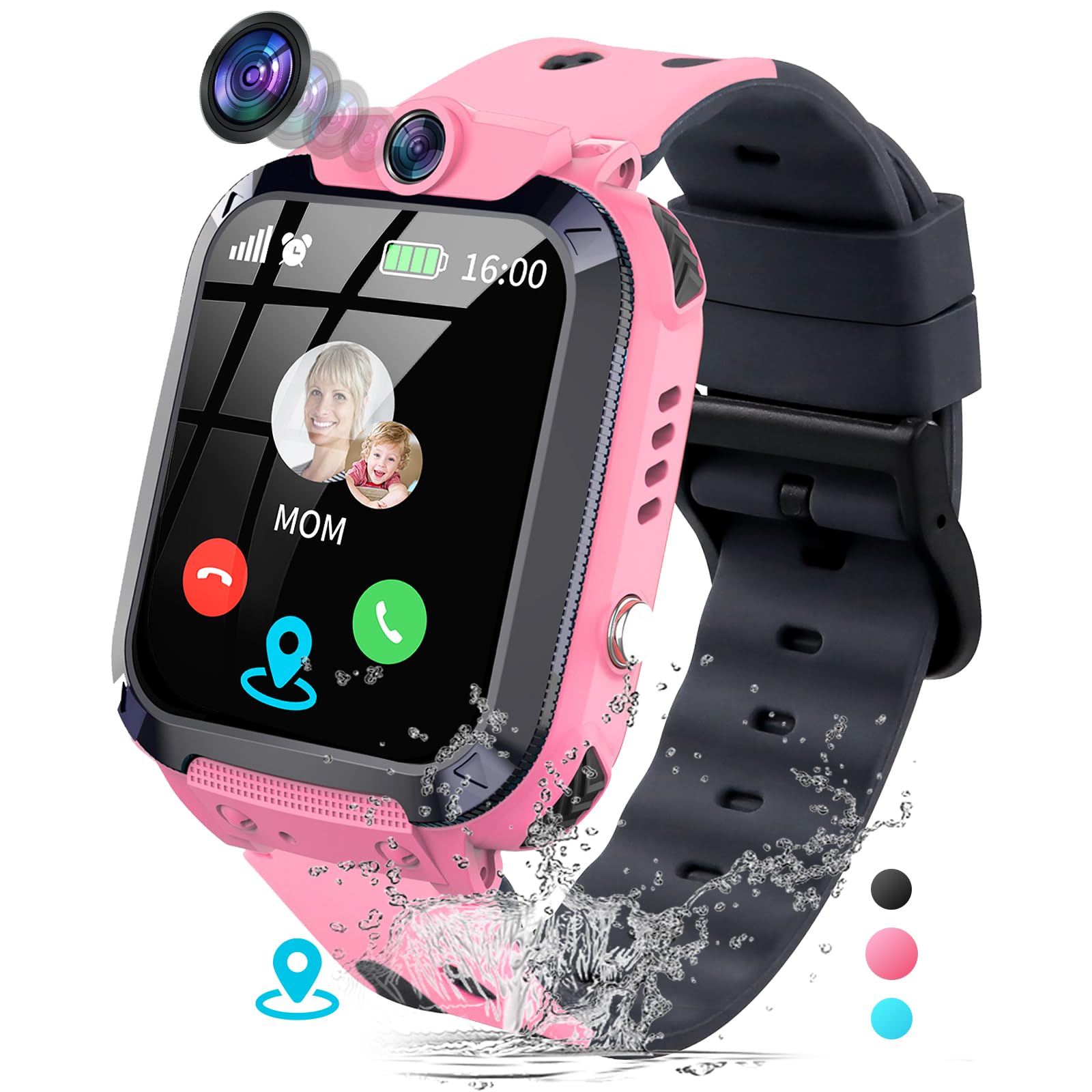 JUBUNRER Reloj Inteligente Niño GPS y Llamadas Telefono IP68 Impermeable SOS HD Foto Despertador Puzzle Juego Modelo de Clase Smartwatch Niños Reloj Niña 3-12 Años Regalos Cumpleaños