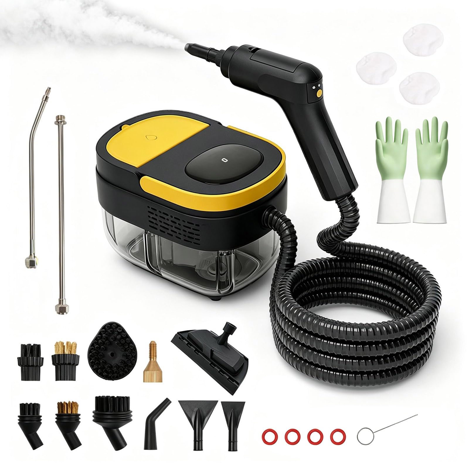 Dampfreiniger 3-Stufen, 1500W 120°C Heißdampf, 1200ml Tank | 10s Aufheizung, Griffschalter ohne Bücken, 23-tlg. Set mit Handschuhen, tötet 99,9% Bakterien & Milben, CE-Schutz
