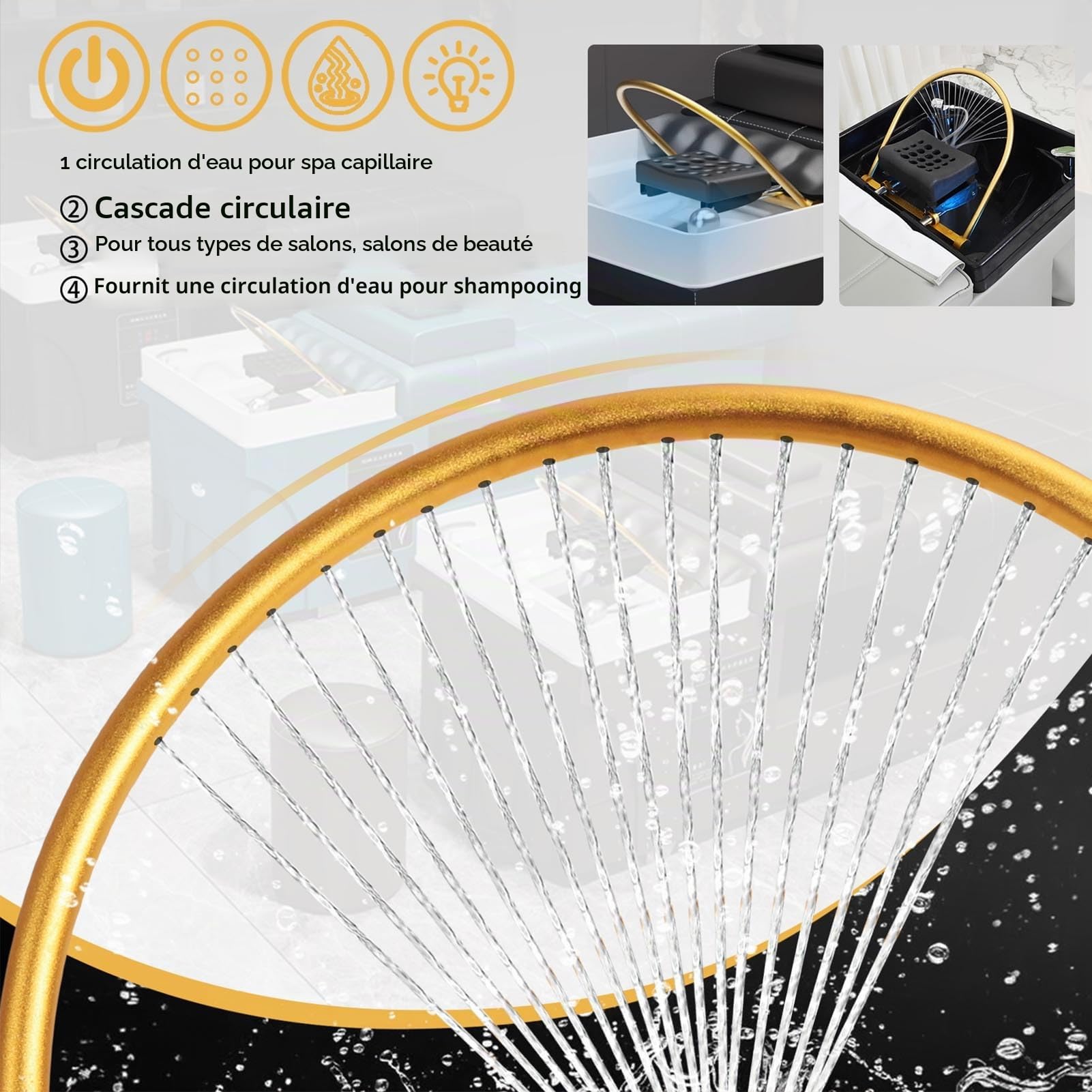 Équipement de Spa de Tête, Cascade Circulaire, Soins Capillaires, Massage pour la Relaxation du Cuir Chevelu avec Réglage de l'angle à 180 °, pour Salon de beauté à Domicile