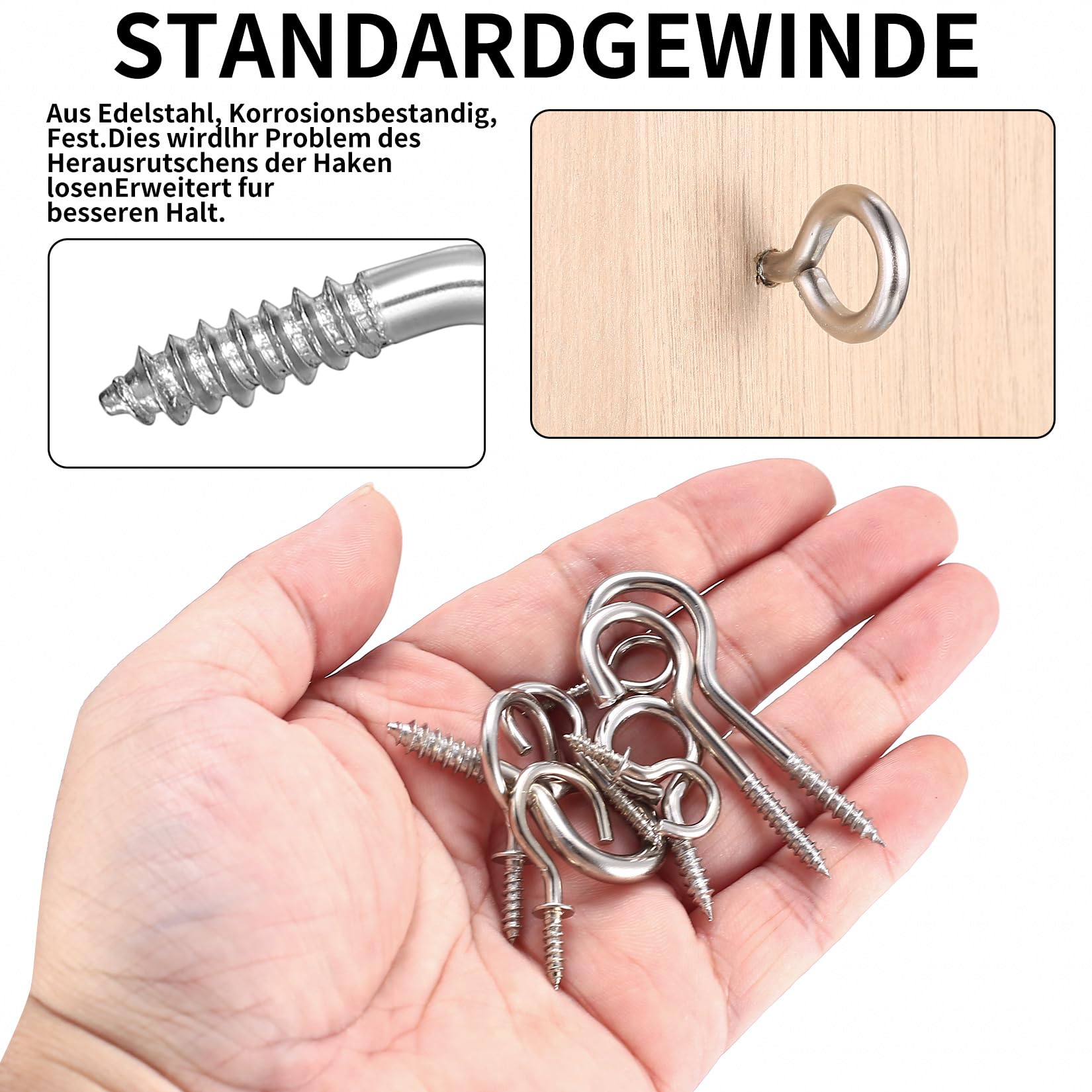 pzihao 150 stuks roestvrijstalen schroefhaken met schroefdraad, metalen plafondhaken voor het ophangen van sleutels, lampen (zilver