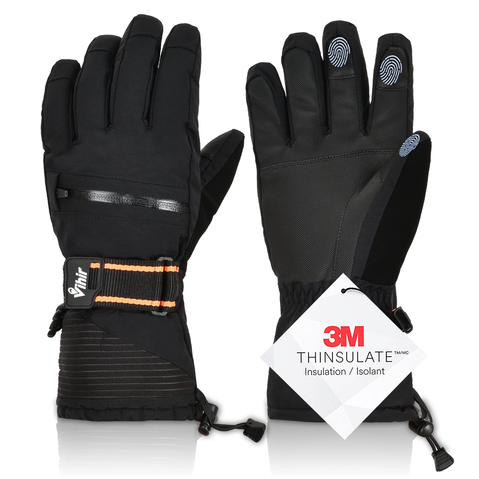 Vihir Guanti da Sci, Guanti da Snowboard Impermeabili Touchscreen 3M Thinsulate, Guanti Caldi da Ciclismo Invernali per Uomo Donna, Guanti Antiscivolo per Sci, Snowboard, Ciclismo, Arrampicata