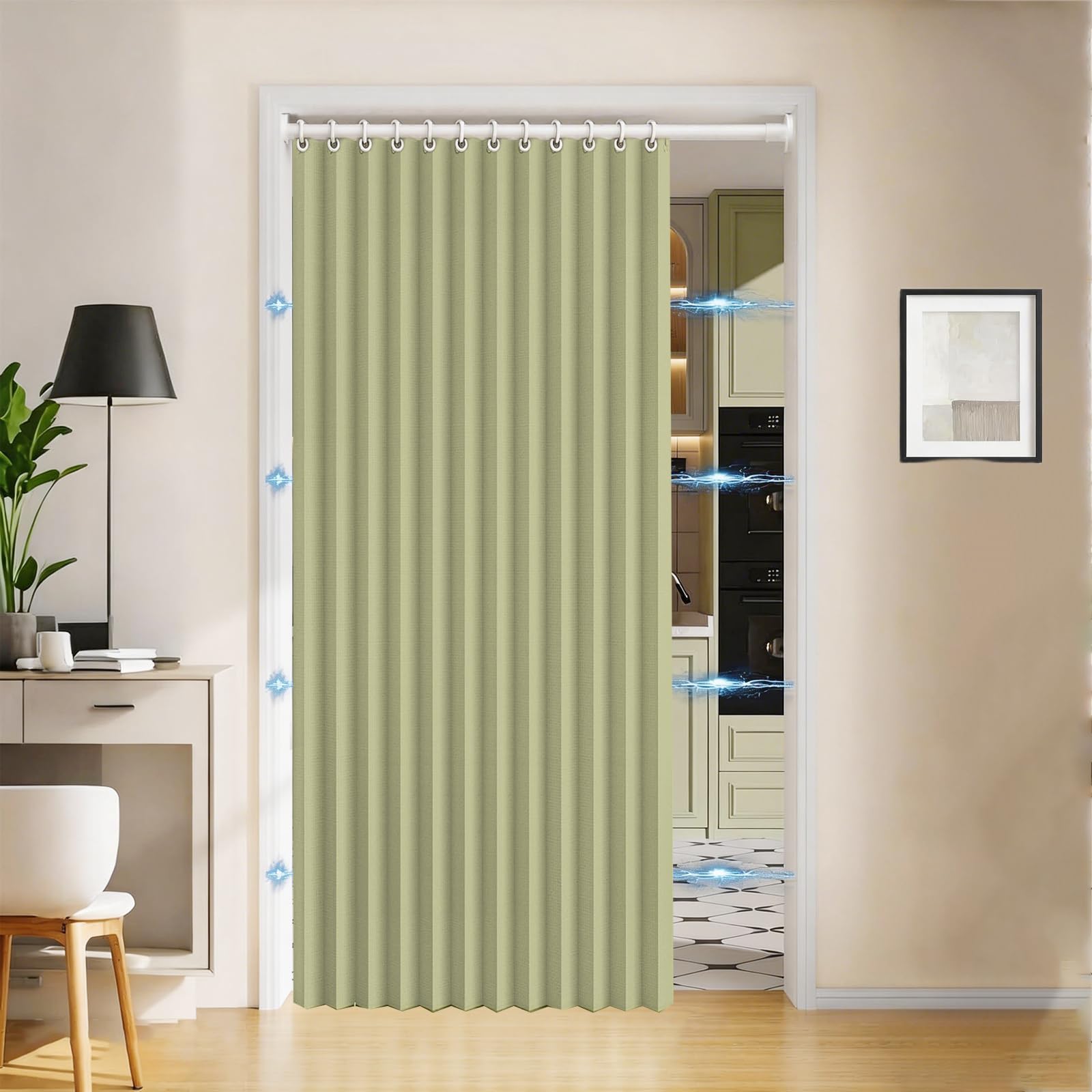 Magnetic door curtains, foldable pleated curtains, suitable for bedrooms, room partitions, and living rooms-green-w200xH230cm โ image 1