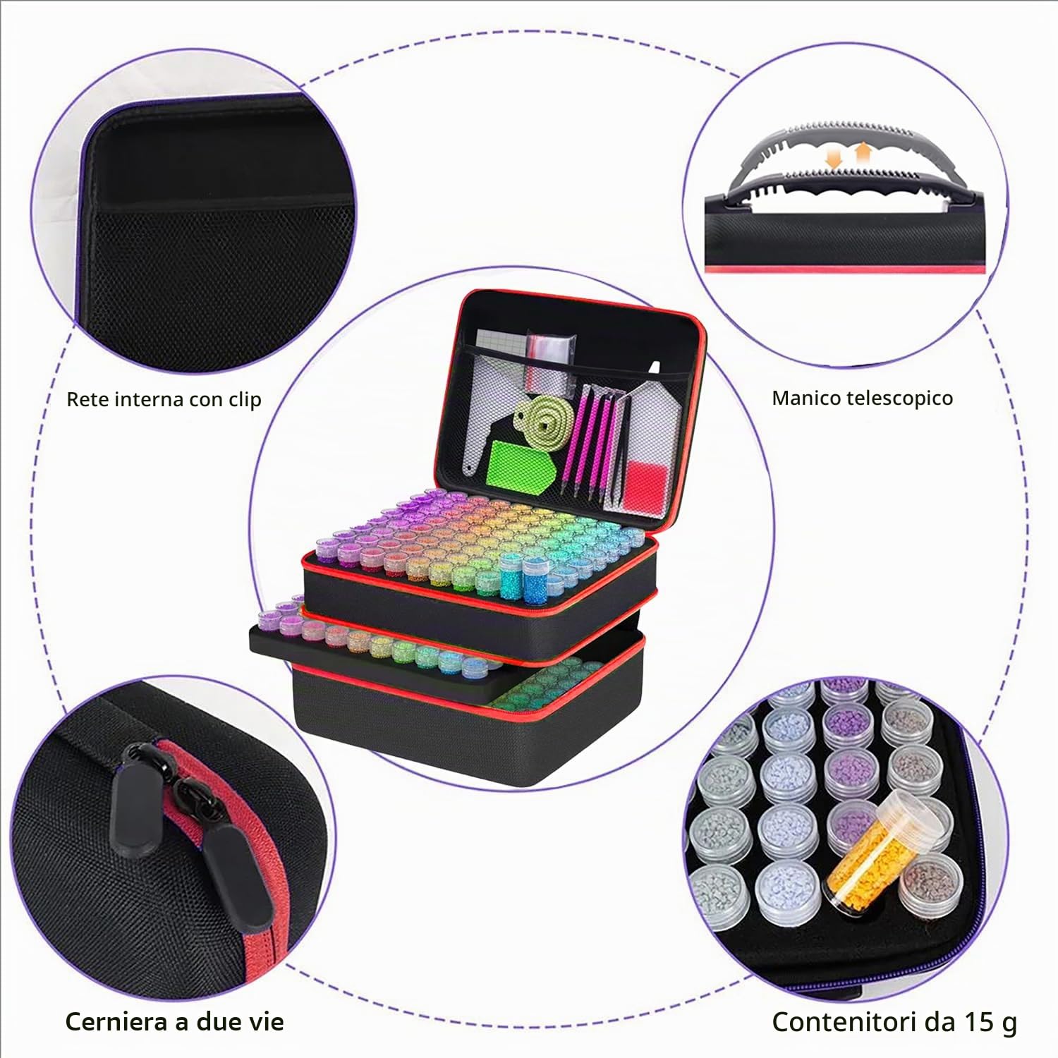 Diamond Painting Kit,Scatola di Immagazzinamento Della Pittura a Diamant,240 Pezzi Di Bottigliette,Con Scatola,Imbuto,Adesivi e Altri Accessori,Adatto Per La Pittura a Diamante,Ecc.(Colore: Rosso)