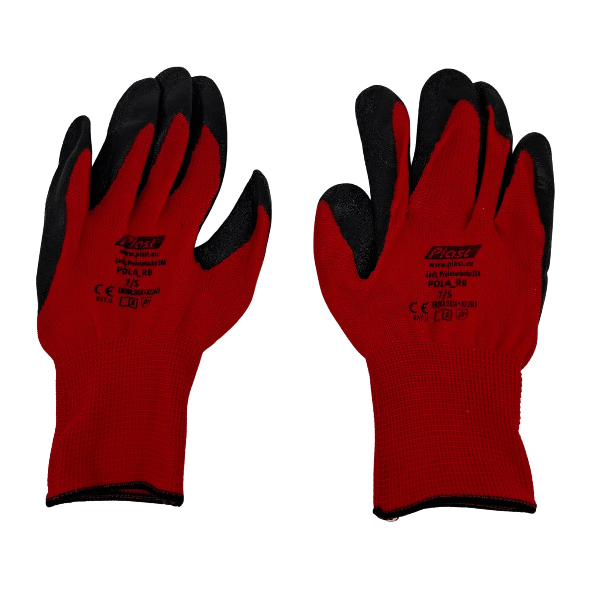 Arbeitsschutzhandschuhe Gr. 7 S Nylon rot + Latex schwarz (100) | Nylonträger, Latexbeschichtung, Größe S / 7, Rot und Schwarz, Schutzhandschuhe