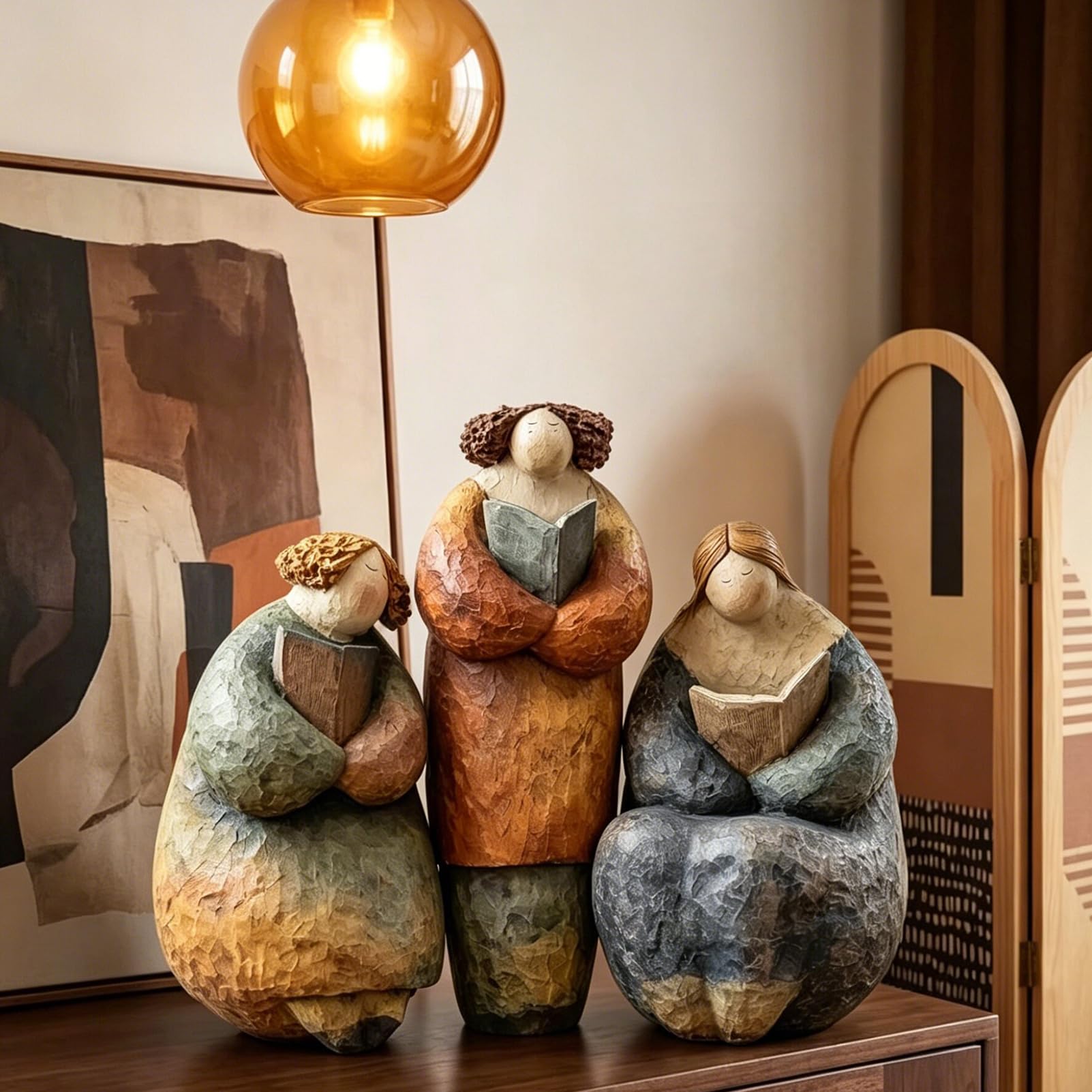 Figurki damskie do czytania w stylu vintage, abstrakcyjne rzeźby artystyczne, rustykalne, ręcznie malowane posągi do salonu, stojak na książki, stojak na telewizor, biuro, dekoracja biurowa