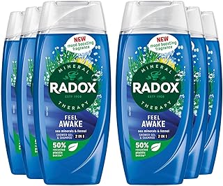 Radox Mineral Therapy Feel Awake Men 2in1 Shower Gel & Shampoo with Fennel & Sea Minerals - 225ml (Pack of 6)