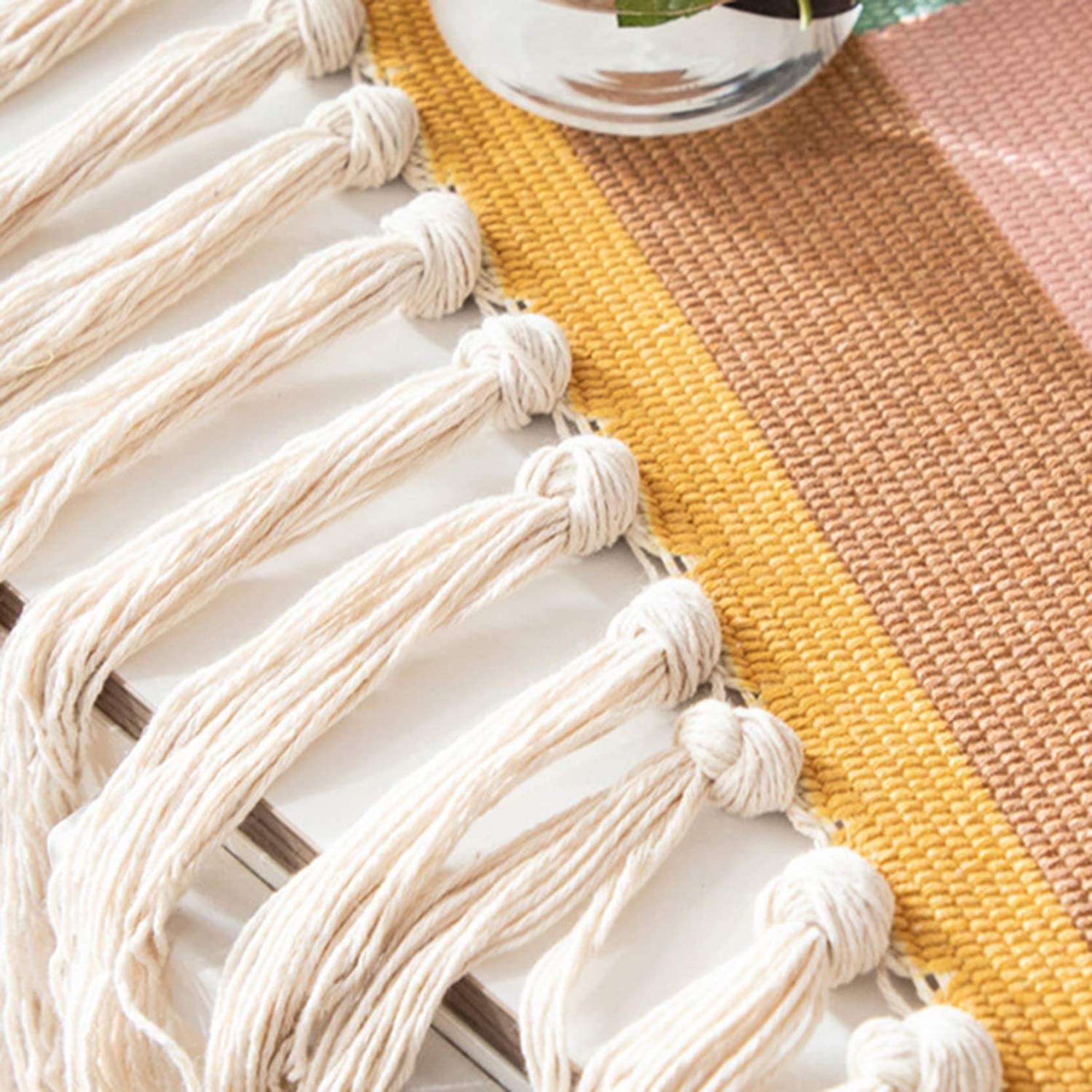 WABMJGW Arazzo da parete in macramè azteco a macramè, arazzo trapuntato bohé, fatto a mano, con nappe e macramè, in cotone, decorazione da parete, per camera da letto, decorazione, A-50 x 70 cm