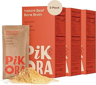 Pikora Beef Bone Broth Instant Powdered Mix (3 Pack, 12 Servings) | High-Protein, Gluten-Free, Collagen-Rich, No Sugar, Keto & Paleo Friendly | 11g Protein, 50 Calories per Serving