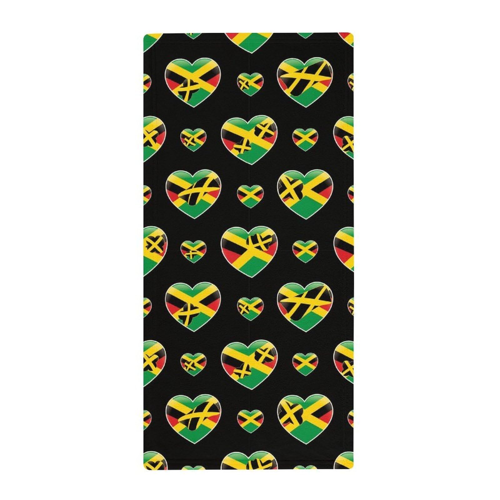 Anceky Luxury Soft Hand Towels, Jamaican Flag Rasta Reggae Love Hearts Black Ultra Absorbent & Quick Dry Bath Towels for Hotels, Yoga, Gym, Spa & Guest Bathrooms