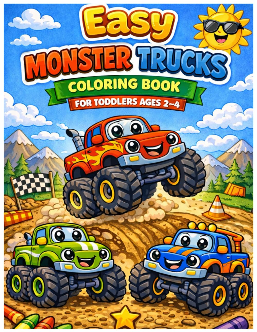 Easy Monster Trucks Coloring Book for Toddlers Ages 2–4: Simple Big Truck Coloring Pages with Bold Lines for Little Kids (Cute Monster Trucks Coloring Books for Kids)