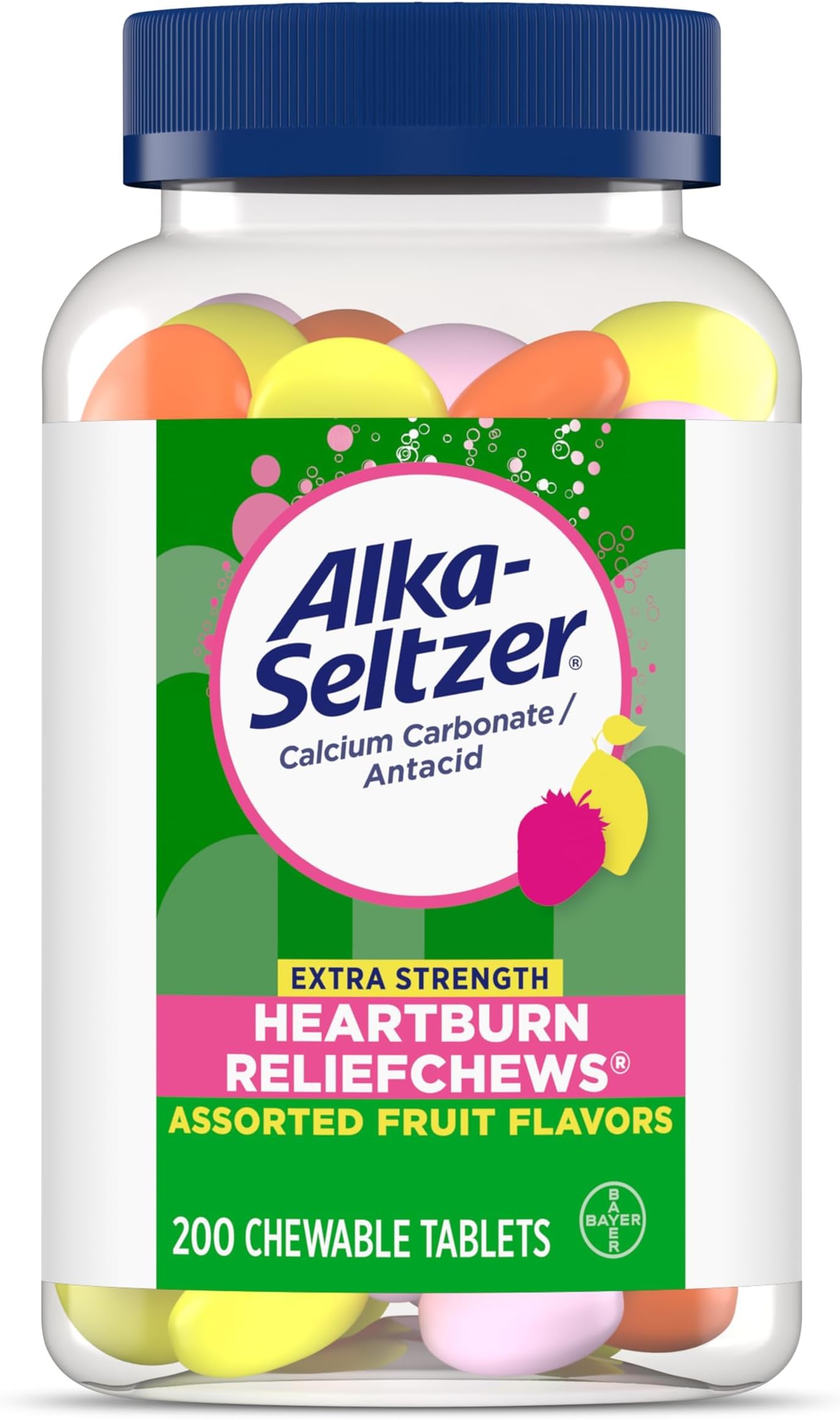 Alka-SeltzerExtra Strength Heartburn Relief Chews, Assorted Fruit Antacid Tablets for Acid Indigestion, Upset and Sour Stomach, 200 Count (Pack of 1) - Packaging May Vary