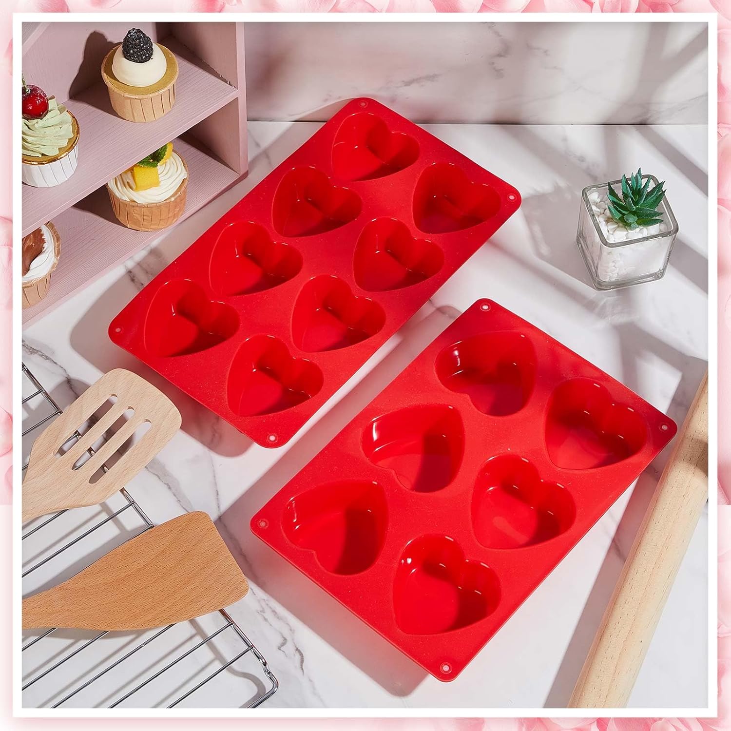 4 Pcs Heart Shaped Silicone Mold for Baking Chocolate Jelly Pudding Valentine Cupcake Pans 8 Grid 6 Grid Silicone Molds for Brownie Cupcake Cookies Candy Ice Cube Soap - Image 6