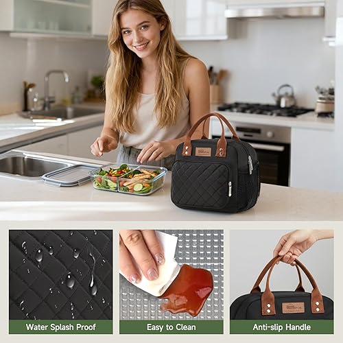 Miniatura 4 de HOMESPON Bolsa de almuerzo para mujer, hombre, adultos, con bolsillo frontal, aislada, lonchera para el trabajo, picnic o viajes (bolsillos