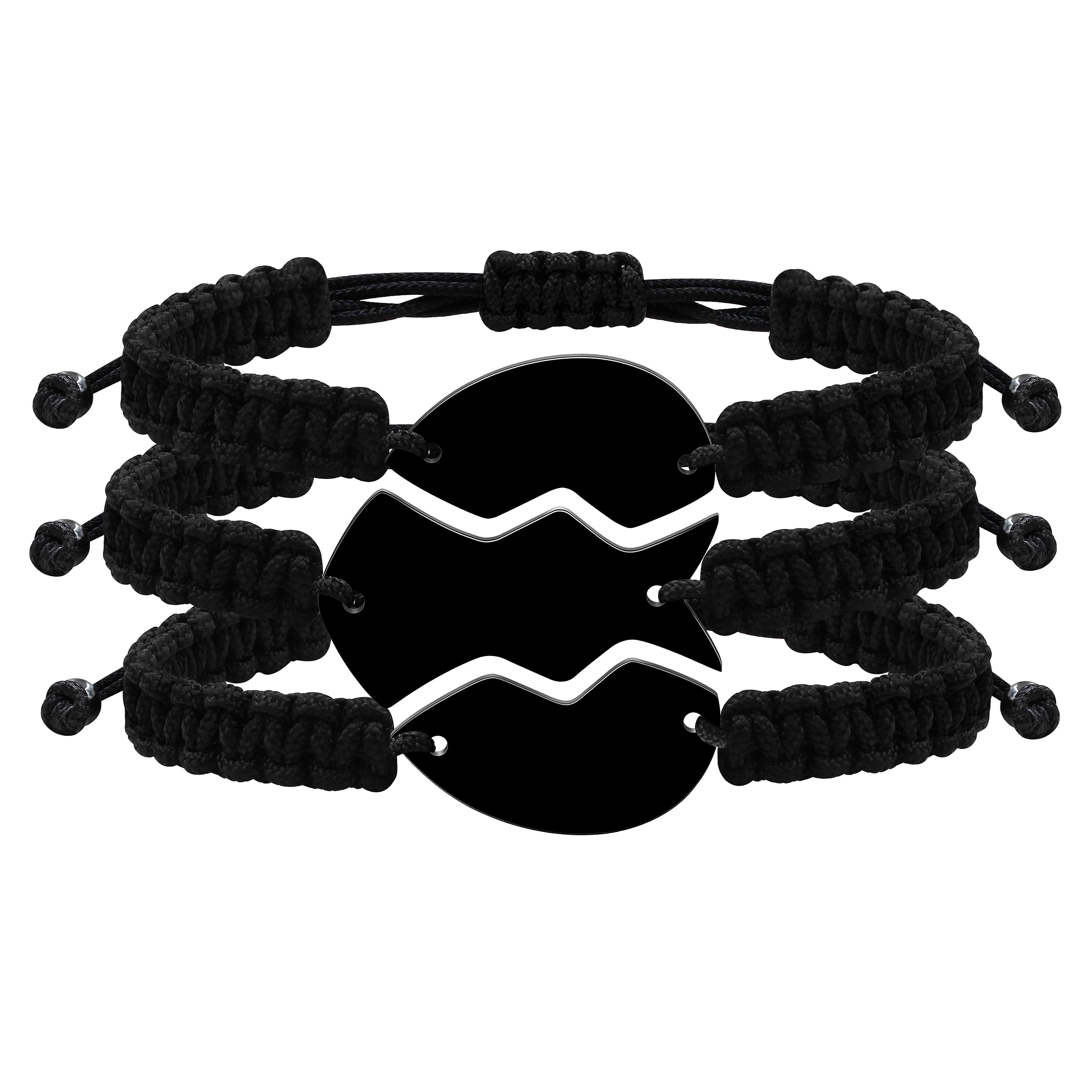 BFF Matching Bracelets Set of 3 - Braided Heart Puzzle Charm Friendship Jewelry for Best Friends, Couples | Engraved Long Distance Gift for Women &amp; Men