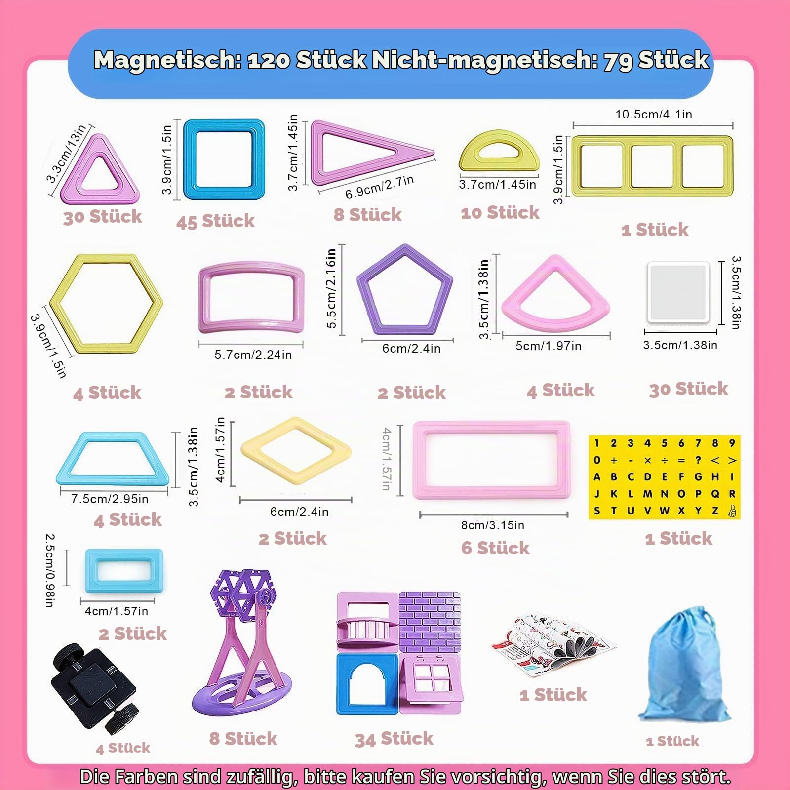 Magnetische Fliesen, 199 Stück, Mini-Magnetbausteine für Mädchen und Jungen, 3D-STEM-pädagogisches Lern- und Kreativitätsspielzeug für Kinder im Alter von 3 4 5 6 7 8 Jahren