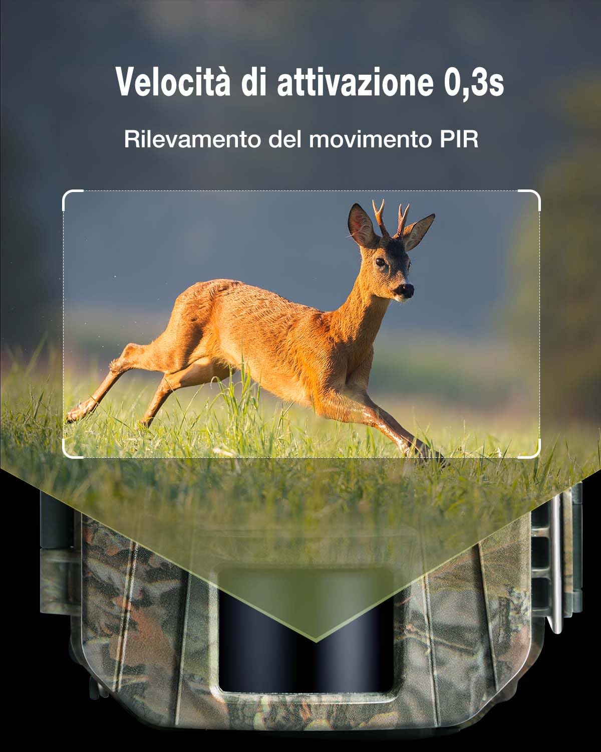 WOLFANG Fototrappola 4K 48MP HD, Fotocamera Caccia con 38 LED a Infrarossi Invisibili 940nm, Infrarossi Rilevatore di Movimento Visione Notturna IP66 Impermeabile per la l'osservazione la Fauna