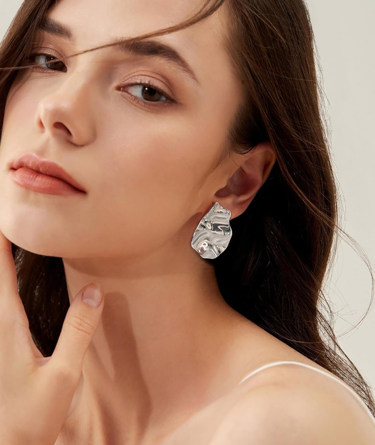 Irregular Gold Stud Earrings for Women Hammered Silver Stud Earrings Statement Geometric Earrings Vintage Gold Earrings - Image 3