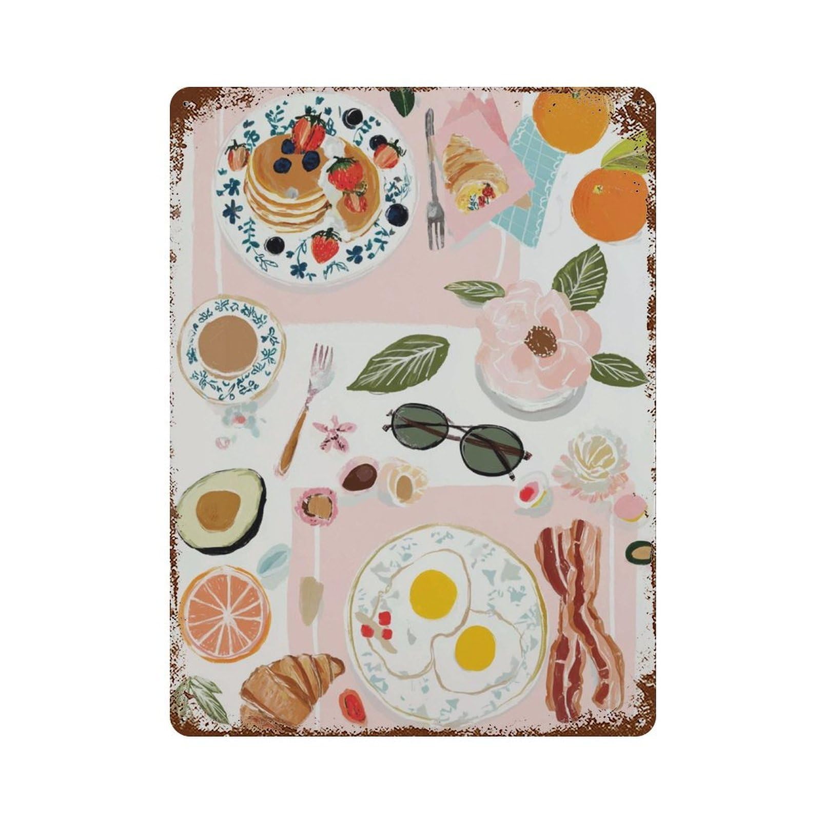 xiaoxiaoshen Breakfast Table Modern Kitchen Colorful Food Brunch Contemporary Dining Work Wall Decor Art Metal Tin Poster Modern Home Decor Art Home Bar Shop Decorations Vintage Sign 40x30cm