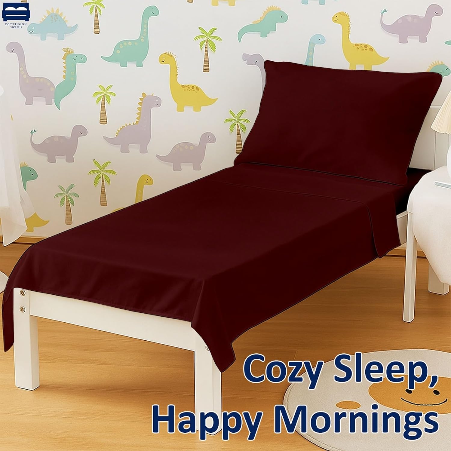 Toddler Sheet Set, Solid Crib Fitted Sheet Flat Sheet and Envelope Pillowcase, Baby Bedding Sheet & Pillowcase Sets-3 Piece Toddler Bedding Set-100%Cotton(Burgundy)(28 x 52 + 5-8 inches Deep)