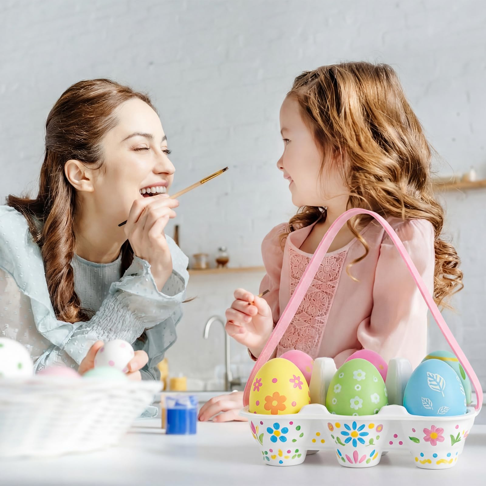 Confezione da 24 cartoni per uova di Pasqua con manici colorati, 6 pezzi, riutilizzabili, mezza dozzina di cartone decorativo, per attività all'aperto di Pasqua, progetti fai da te, regali