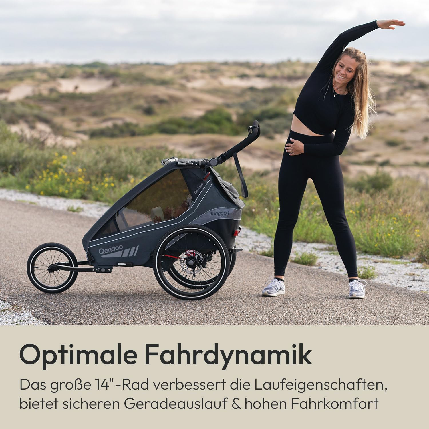 QERIDOO 14" Joggerwheel for One-Seater Akcesoria do krzeseł/wózków, Młodzież Unisex, Schwarz (czarny), Jeden rozmiar