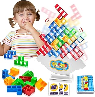 COLEESON 48 Pcs Tetra Tower Balance Game, Tetris Puzzle, Balancing Stacking Toys, Stacking Blocks Balance Puzzle Assembly Bricks Gift, Table Games for Family Games, Parties, Travel